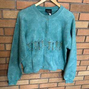 Vintage Stone Aged Rockwear Western Tribal Blue Fleece Snap Sweater Size Small